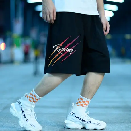 欧美潮牌五分裤爪痕短裤男潮宽松潮流大码运动裤ins裤子篮球裤夏图片