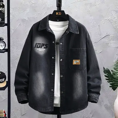 牛仔外套男全棉春秋新款高中生男孩青少年潮流休闲牛仔夹克衬衫帅图片
