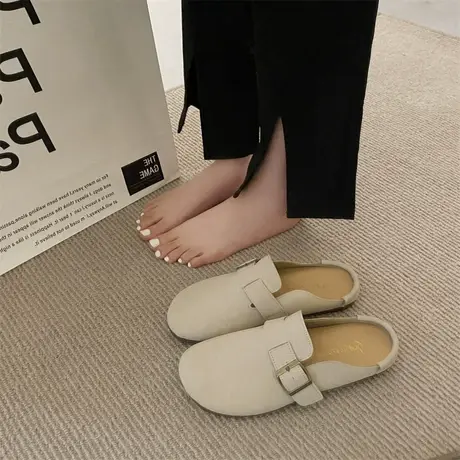 包头半拖鞋女外穿2024春秋季新款网红一脚蹬温柔孕妇鞋平底勃肯鞋图片