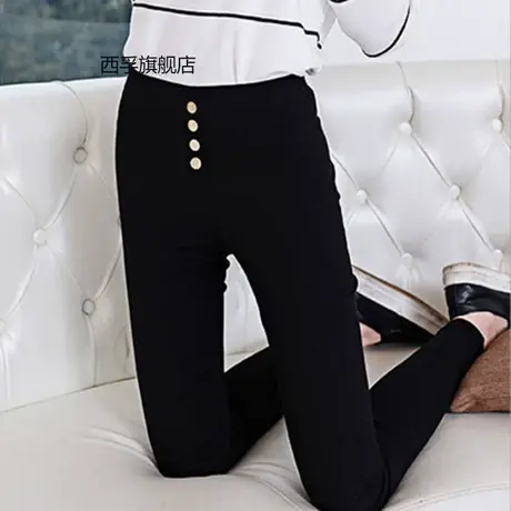 2023韩版新品加绒打底裤外穿高腰小脚铅笔裤春秋高弹力后口袋女裤商品大图