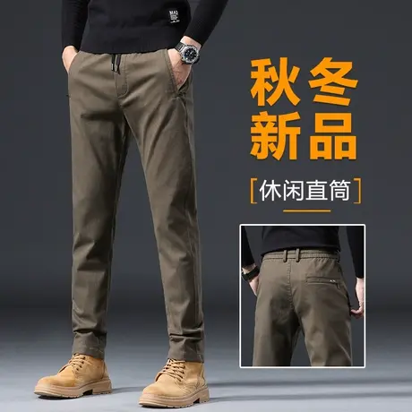 秋冬季咖色弹力商务男士高端休闲裤2023新款中年爸爸装西裤男裤子商品大图