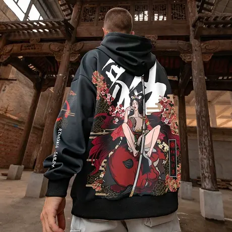 木村三社SANSYAS ×红莲之梦貂蝉伏魔数码印花连帽宽松卫衣外套商品大图