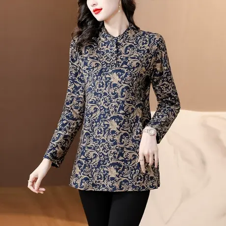 冬季大码女装中长款加绒打底衫女秋冬新款中老年上衣洋气妈妈内搭图片