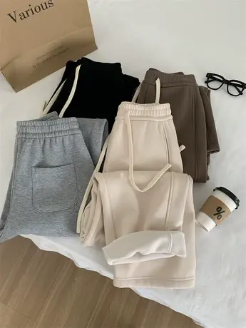 加绒镰刀裤女宽松慵懒百搭显瘦直筒休闲裤冬季加厚保暖香蕉直筒裤商品大图