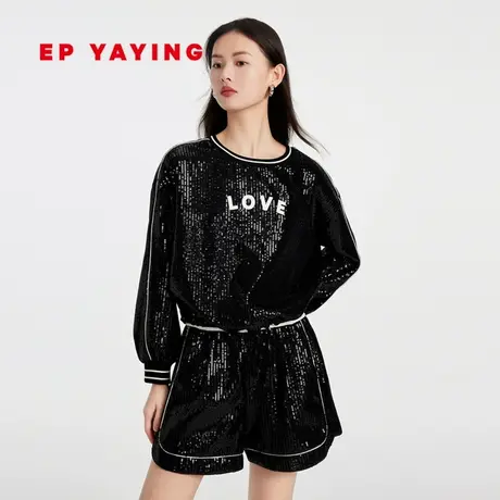EP YAYING雅莹女装 落肩减龄丝绒亮片圆领卫衣 2023新款5205A图片
