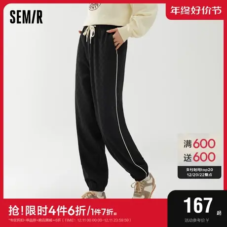 [商场同款]森马休闲裤女肌理棋盘格卫裤2023秋季新款束脚长裤潮流商品大图