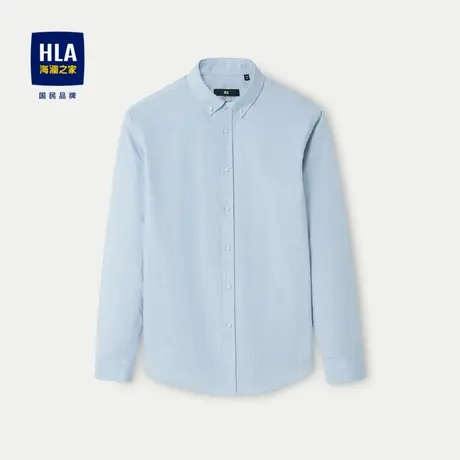 HLA/海澜之家舒适长绒棉长袖休闲衬衫24春夏新纯棉格子扣领衬衣男图片