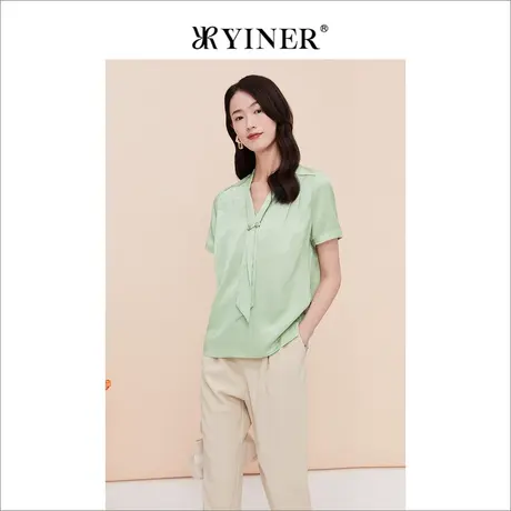 【醋酸系列】YINER音儿线上专选女装2023夏季飘带提花衬衫职场商品大图