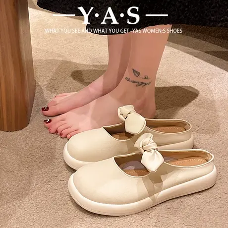 软底包头拖鞋女外穿懒人鞋2024春季新款法式蝴蝶结一脚蹬半托单鞋图片