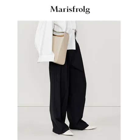 【羊毛】玛丝菲尔春季新款黑色休闲裤直筒裤子女商品大图