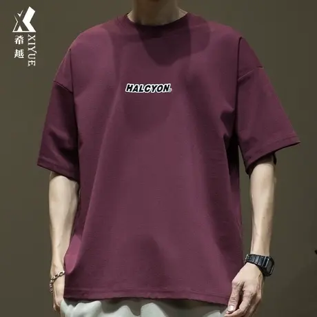 希越240G重磅双面棉短袖T恤男2024春夏新款美式潮牌圆领打底衫男商品大图