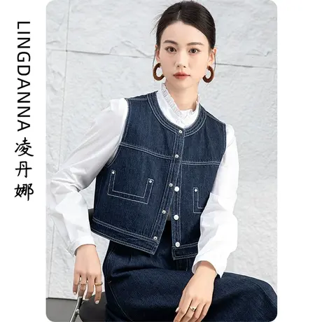 短款无袖牛仔马甲女2024新款复古外套小个子坎肩设计感马夹背心潮图片