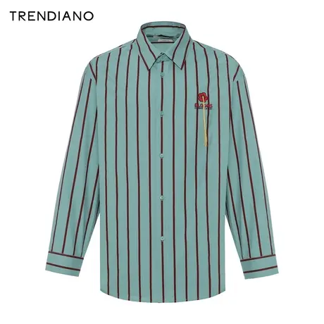 TRENDIANO流苏刺绣条纹衬衫2024年春季新款宽松休闲长袖开衫外套商品大图