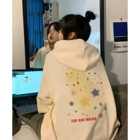 奶fufu的卫衣女春秋季薄款美式连帽宽松慵懒风早秋上衣外套小个子商品大图