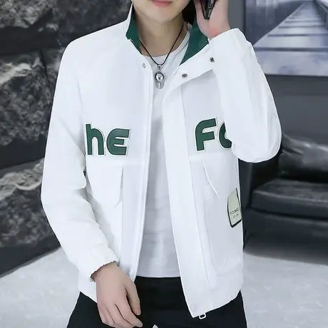 新款工装帅气夹克男士春秋季潮牌休闲字母运动服立领短款上衣外套图片