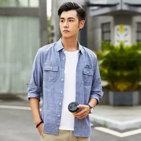 清仓特卖hansca宽松长袖衬衫男春秋季潮牌复古休闲百搭格子外套男图片