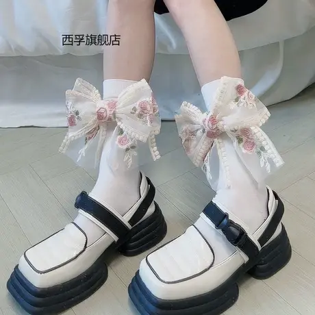 洛丽塔甜美蕾丝大蝴蝶结袜子女春夏新品网红款日系少女风纯欲长袜商品大图