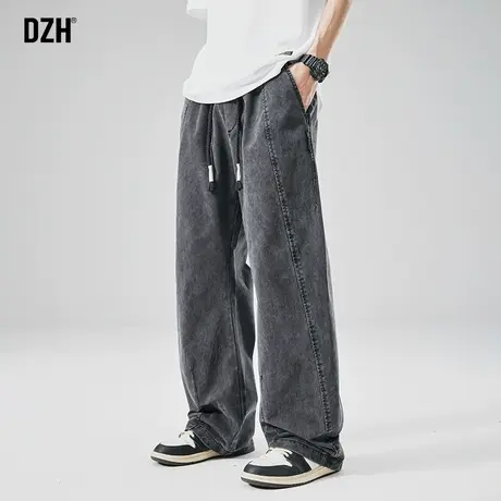 男士黑灰色牛仔裤男春季直筒微喇休闲裤子宽松纯棉2024新款老爹裤商品大图