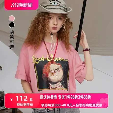 妖精的口袋印花短袖黑色短款t恤女2023春新款半袖宽松小个子上衣图片