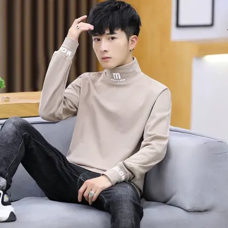 秋冬半高领长袖T恤男青少年潮流加绒中领卫衣学生内搭打底衫加厚图片
