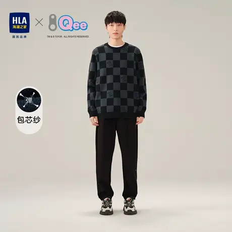 HLA/海澜之家2023Qee联名长袖针织衫圆领格子修身套头衫男图片