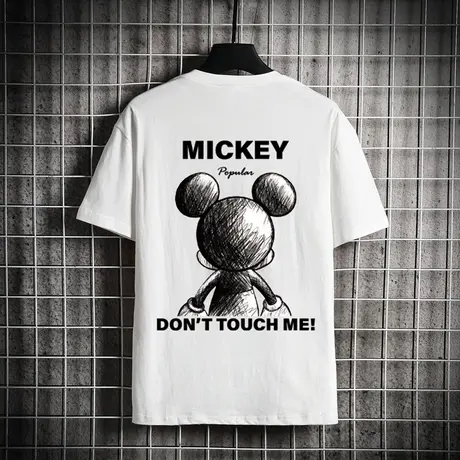 纯棉短袖T恤男潮流ins米奇半袖印花夏季打底宽松情侣白色休闲体恤商品大图