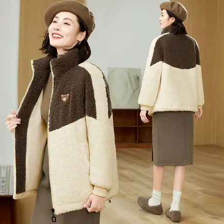 羊羔毛外套女秋冬2022年新款时尚妈妈一体加绒加厚摇粒绒立领卫衣图片