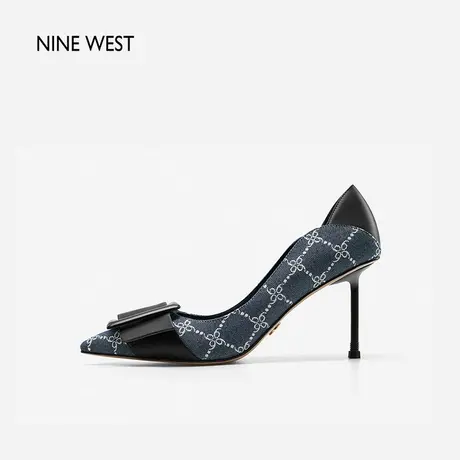 Nine West/玖熙高跟鞋2023年秋季新款印花纹牛仔时髦尖头细跟单鞋商品大图