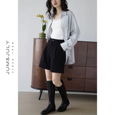 嘉茱莉2023早秋新款高腰西装短裤女直筒职业西装裤小个子简约裤子图片