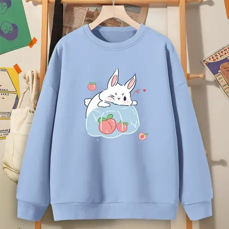 秋季卫衣女2023新款爆款圆领上衣春秋蓝色宽松薄款小个子长袖外套商品大图