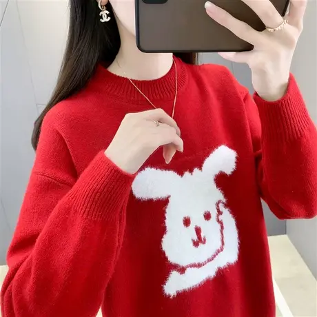 本命年新年红色毛衣女内搭2023兔年新款洋气打底衫女秋冬百搭上衣图片