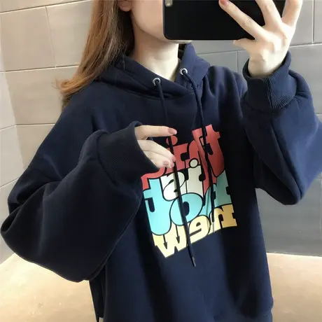 连帽卫衣2023秋冬新款加绒印花宽松个性洋气百搭外套上衣套头学生商品大图