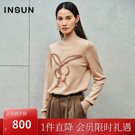 恩裳2023秋季新款时尚减龄抽象兔子美拉德上衣羊毛混纺高领针织衫图片