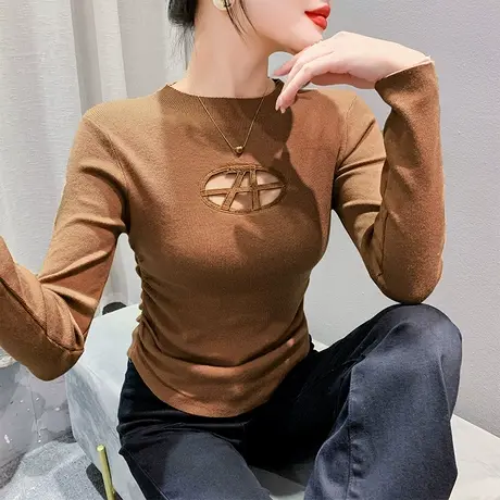 秋季透气内搭圆领针织衫性感镂空气质减龄上衣洋气修身个性毛衣潮商品大图