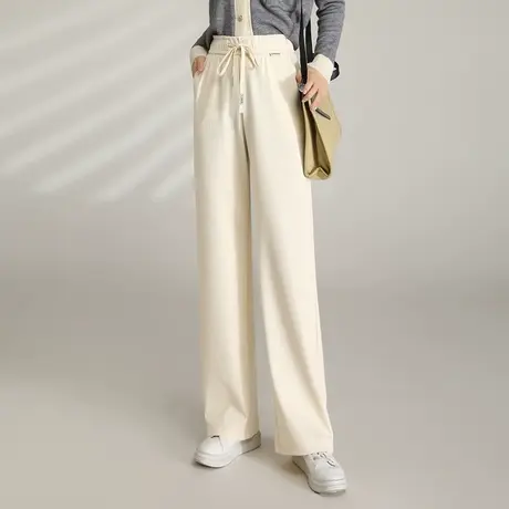 白色休闲阔腿裤女2023春季新款垂感拖地裤显瘦高腰宽松直筒休闲裤商品大图