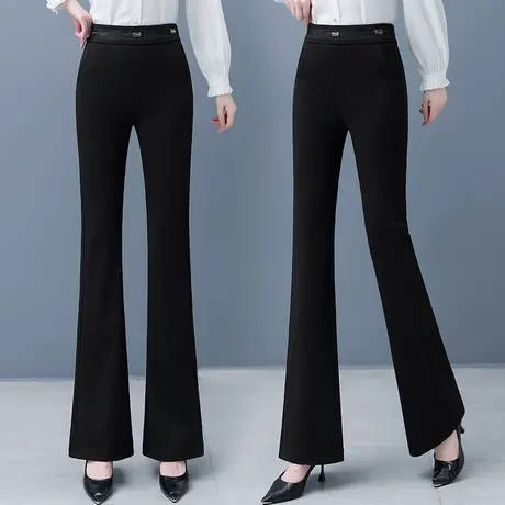 秋季女裤2023新款高腰显瘦松紧腰黑色喇叭裤时尚垂感弹力微喇长裤图片