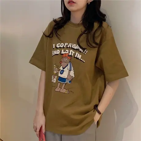 超火cec短袖t恤女宽松网红ins洋气原宿bf慵懒风百搭丧系上衣服潮商品大图