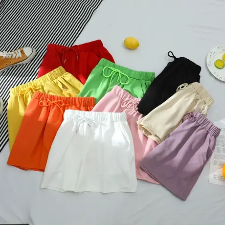 夏季新款纯色短裤女夏新大码糖果彩色宽松纯棉休闲短裤韩版热裤潮商品大图