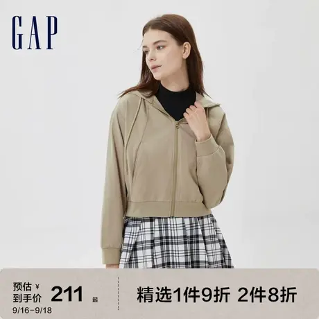 Gap女装秋季新款LOGO户外落肩水洗棉连帽卫衣591196运动休闲外套图片