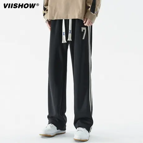 VIISHOW美式休闲裤子男生潮流黑色直筒卫裤新款宽松阔腿运动长裤图片