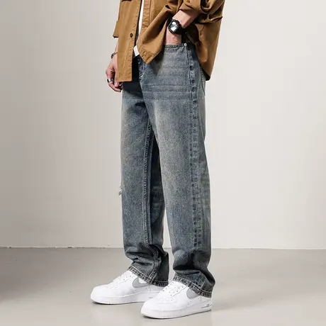 美式修身合体小直筒牛仔裤男水洗休闲做旧时尚男士裤子百搭牛仔裤商品大图