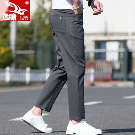 夏季薄款冰丝休闲裤男款简约潮牌宽松直筒弹力工装男士九分裤子男图片