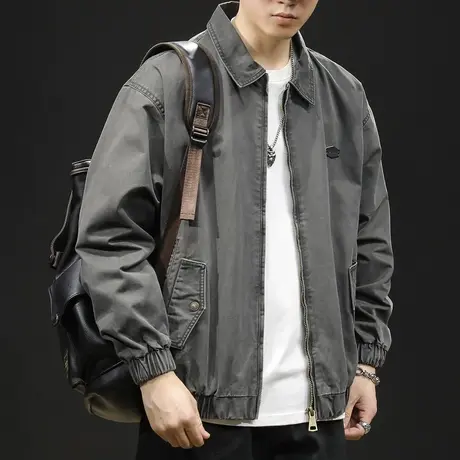 夹克外套男春秋翻领飞行员潮牌2023新款男款休闲工装日系上衣大码图片