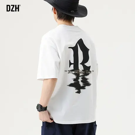 男士印花短袖t恤男夏季薄款衣服2023新款潮流宽松休闲运动情侣白t商品大图