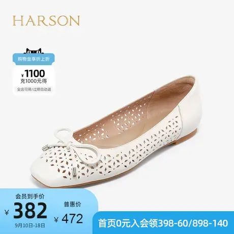 哈森春秋商场同款复古风平跟方头奶奶鞋镂空女单鞋HS227903商品大图