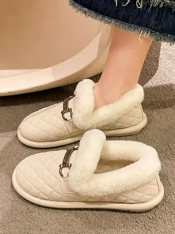 毛毛鞋女秋冬外穿2023新款加绒加厚保暖棉鞋一脚蹬防滑软底豆豆鞋商品大图