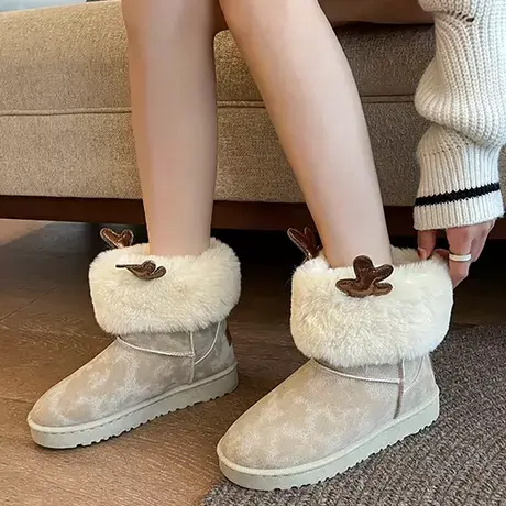 麋鹿角雪地靴女2023新款韩版防滑棉鞋冬季厚底百搭加绒短筒靴潮商品大图