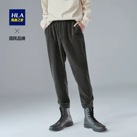 HLA/海澜之家抽绳松紧腰休闲裤秋冬季保暖雪尼尔宽松束脚口卫裤男商品大图