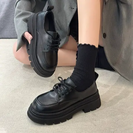 松糕厚底英伦风乐福鞋女2024年新款春季春秋黑色小皮鞋单鞋玛丽珍商品大图
