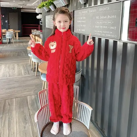 女童套装秋冬季2022新款大红色加绒加厚套装本命年洋气小宝宝儿童图片